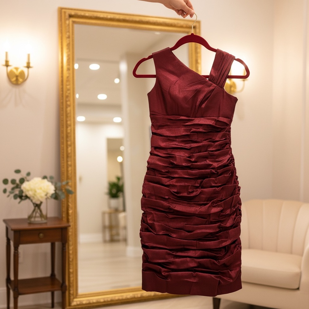 Calvin Klein One Shoulder Burgundy Dress